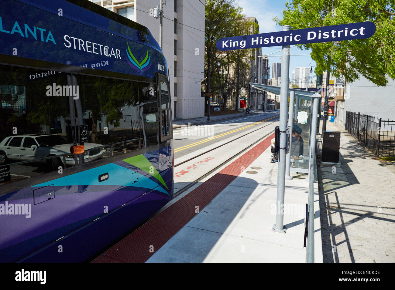 `Downtown Atlanta in Georga USA Atlanta Streetcar, or simply the Downtown Loop, is a streetcar line in Atlanta, at the King Hist Stock Photo